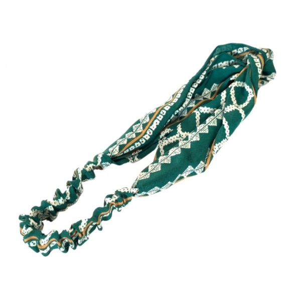 Green & Tan Print Boho Twist Stretch Headband - Picture 2 of 7